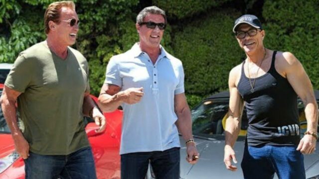 Arnold Schwarzenegger, Sylvester Stallone and Jean-Claude Van Damme Training