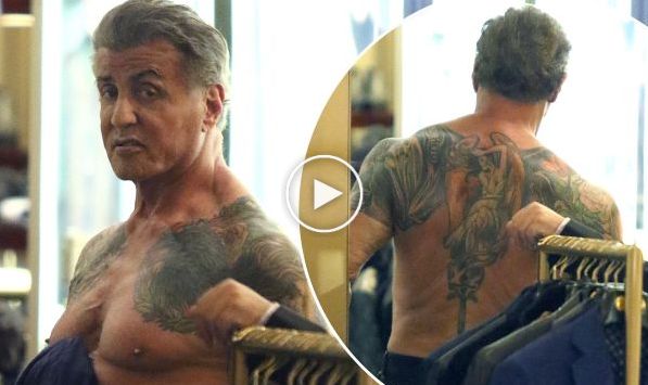 73 Years Old Sylvester Stallone Goes Shirtless To Show Off Ripped Chest & Tattoos