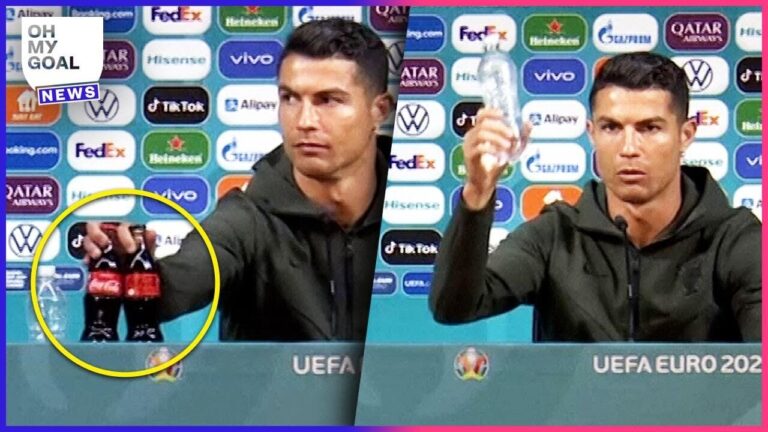 Cristiano Ronaldo’s amazing reaction to seeing Coca-Cola bottles at a press conference | Oh My Goal