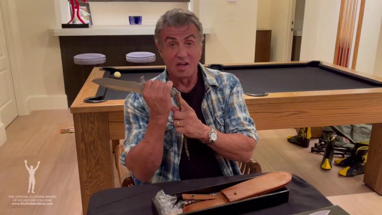 Sylvester Stallone unboxes the Rambo Last Blood Heartstopper knife from the Sly Stallone Shop
