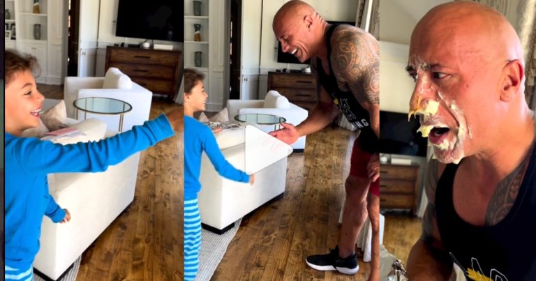 In a hilarious video, Dwayne Johnson’s daughter smashes peanut butter on the actor’s face.