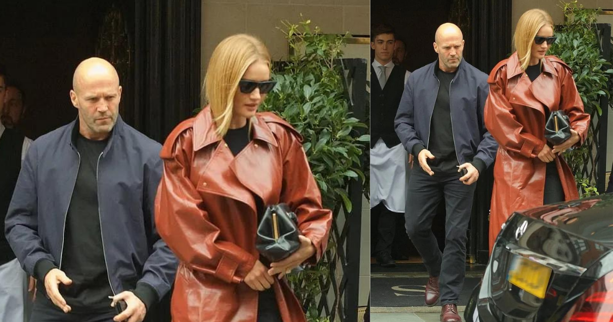 Rosie Huntington-Whiteley looks stylish in autumnal orange leather coat on visit to NYC