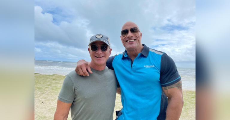Dwayne ‘The Rock’ Johnson Met Jeff Bezos in an Amazon Tee and a ‘Collaboration is Cooking’
