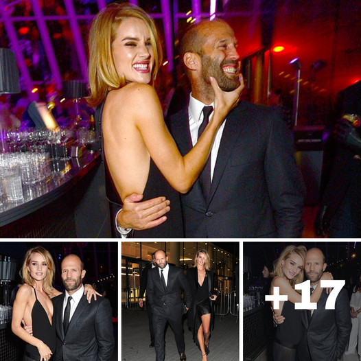 Model of the Year Rosie Huntington-Whiteley enjoys a playful display with Fiance Jason Statham as he supports her at the Elle Style Awards