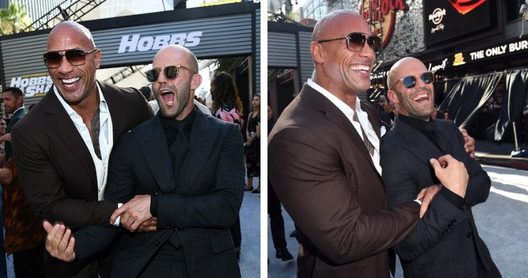 Dwayne Johnson and Jason Statham Share a Bromantic Moment at the LA Premiere of “Fast and Furious Presents: Hobbs & Shaw”