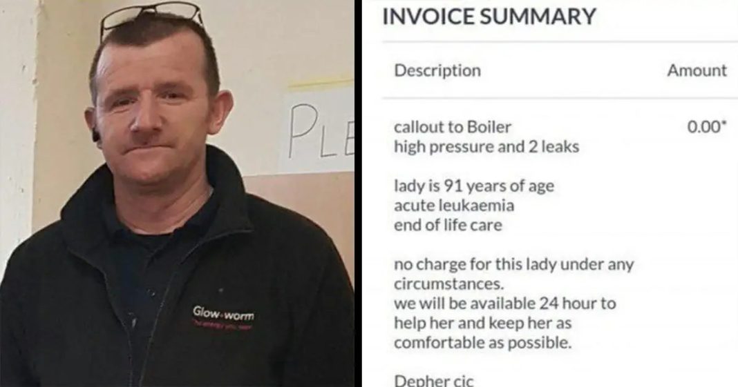 Plumber took job at cancer-sick 91-year-old’s home, and his invoice is now going viral - featured image