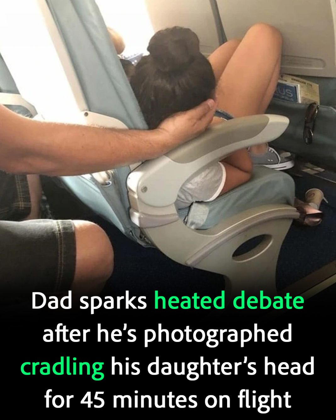 Dad sparks debate holding daughter’s head 45 mins while she slept on flight - featured image
