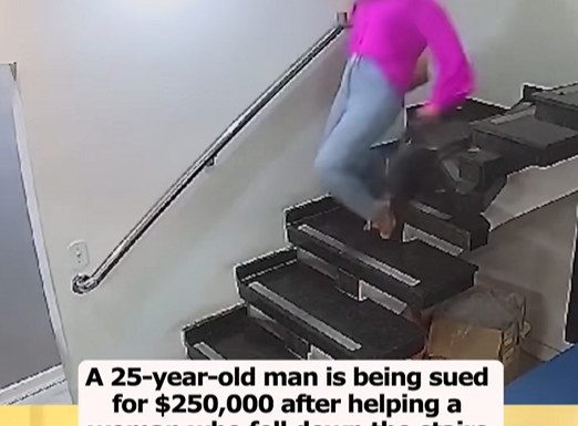 A 25-year-old man is being sued for $250,000 after helping a woman who fell down the stairs A 25-year-old man is being sued for $250,000 after helping a woman who fell down the stairs - featured image