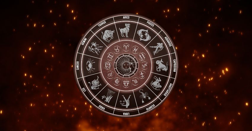 LOVE WAS WRITTEN IN THE STARS — Every Zodiac Sign Is About to Discover What Fate Has Planned! Glowing zodiac wheel with astrological symbols surrounded by warm orange sparks on a dark cosmic background
