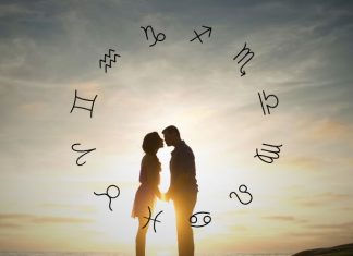 Daily Horoscope for September 9, 2026: This Will Be a Truly Magical Day Silhouetted couple standing together beneath floating zodiac symbols and soft golden light