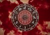 9/9 IS NEAR: The Most Magical Day of the Year Has a Message for Every Zodiac Sign Glowing red zodiac wheel with astrological symbols surrounded by dramatic red clouds and mystical celestial energy