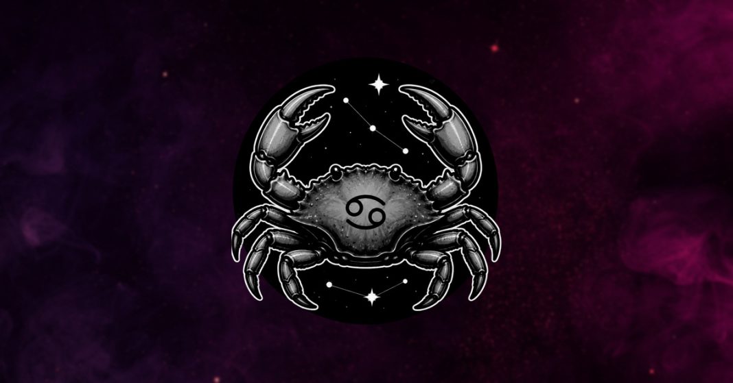 Cancer zodiac sign and three tarot cards revealing love, money, and destiny